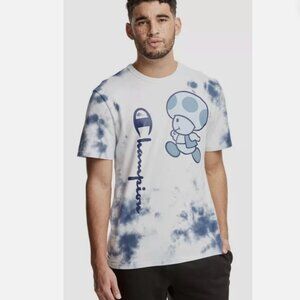 Champion X Super Mario Bros. Blue Cloud Dye Heritage Tee Toad Medium tie-dye